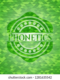 Phonetics green emblem. Mosaic background