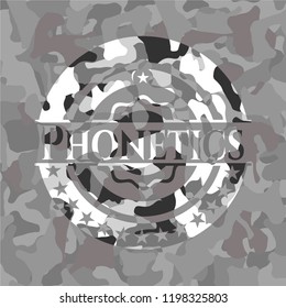 Phonetics on grey camouflage texture
