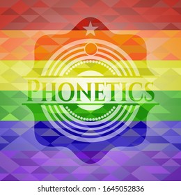 Phonetics on mosaic background with the colors of the LGBT flag