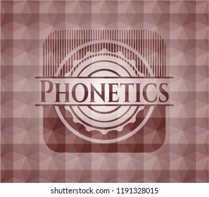 Phonetics red emblem with geometric pattern background. Seamless.