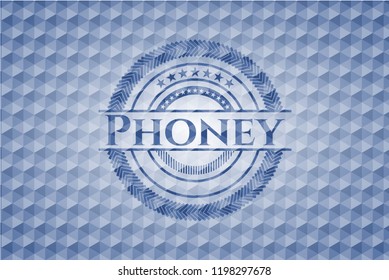 Phoney blue emblem with geometric pattern background.