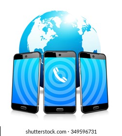 Phoning Ringing Icon Phone Cell Smart Mobile 3D and 2D - Telephone Call, Phoning anywhere in the World