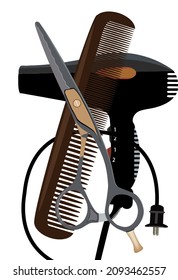 phono comb and barber scissors -