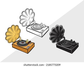 Phonograph Clipart SVG Printable Vector Illustration