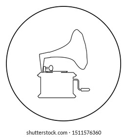 Phonograph Gramophone vintage Turntable for vinyl records icon in circle round outline black