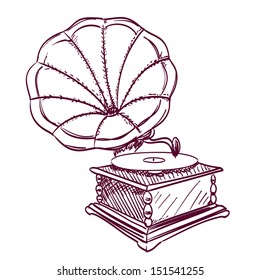 phonograph hand drawn on white