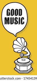 Phonograph and speech balloon. Simple and rough line. Vector Data.