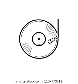 Phonograph and turntable hand drawn outline doodle icon. Vinyl record turntable, DJ concept vector sketch illustration for print, web, mobile and infographics isolated on white background.