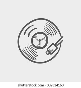 Phonograph turntable sketch icon for web and mobile. Hand drawn vector dark grey icon on light grey background.