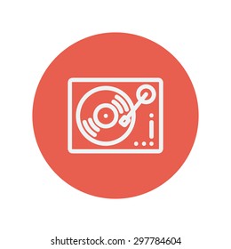 Phonograph turntable thin line icon for web and mobile minimalistic flat design. Vector white icon inside the red circle