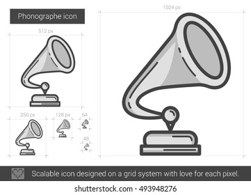 Phonographe vector line icon isolated on white background. Phonographe line icon for infographic, website or app. Scalable icon designed on a grid system.
