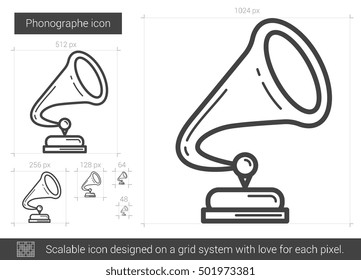 Phonographe vector line icon isolated on white background. Phonographe line icon for infographic, website or app. Scalable icon designed on a grid system.