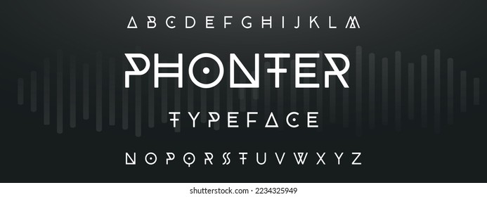 PHONTER Sports minimal tech font letter set.Minimal urban font. Typography with dot regular and number. minimalist style fonts set. vector illustration