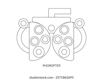 Phoropter or refractor, ophthalmic testing device. Eyesight examination in ophthalmology center. Refractive error treatment, determinate eyeglass prescription, vision checkup flat vector illustration