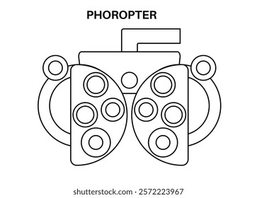 Phoropter or refractor, ophthalmic testing device. Eyesight examination in ophthalmology center. Refractive error treatment, determinate eyeglass prescription, vision checkup flat vector illustration