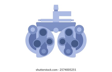 Phoropter or refractor, ophthalmic testing device. Eyesight examination in ophthalmology center. Refractive error treatment, determinate eyeglass prescription, vision checkup flat vector illustration