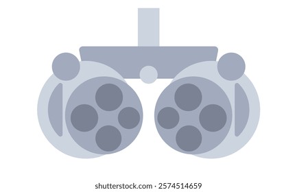 Phoropter or refractor, ophthalmic testing device. Eyesight examination in ophthalmology center. Refractive error treatment, determinate eyeglass prescription, vision checkup flat vector illustration