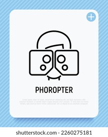 Phoropter thin line icon. Medical equipment. Vision examination. Ophthalmology vector illustration.