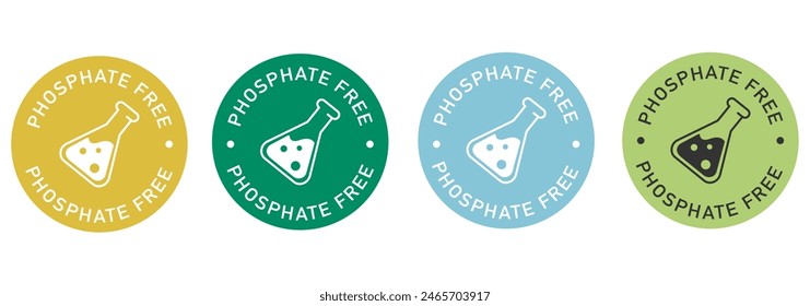 Phosphate free label vector design for packaging. No Phosphate icon. Illustration, logo, symbol, sign, stamp, tag, emblem, mark or seal for package. Chemical allergens free product sticker.