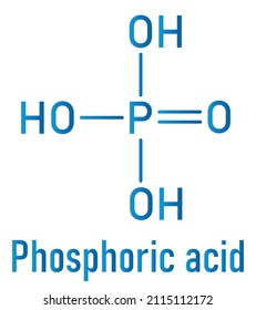 Phosphoric acid mineral acid molecule. Used in fertilizer production, biological buffers, as food additive, etc. Skeletal formula.