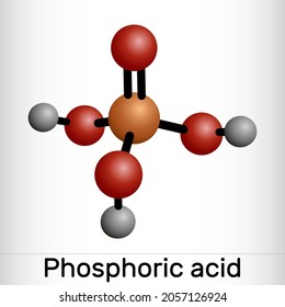 Phosphoric acid, orthophosphoric acid, H2PO4 molecule. It is a mineral weak acid, E338. Molecule model. Vector illustration