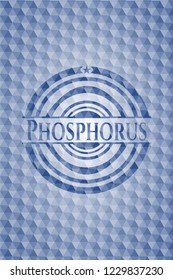 Phosphorus blue badge with geometric pattern background.