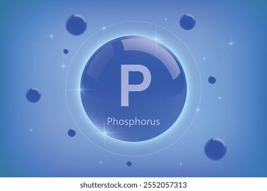 Phosphorus blue icon. Essential mineral capsule with glowing effects for bone health and wellnes. Perfect for medical, cosmetic, and nutritional supplement designs