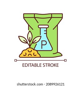 Phosphorus fertilizer RGB color icon. Chemical supplement for ground and plants. Inorganic feeding. Minerals and nutrients. Isolated vector illustration. Simple filled line drawing. Editable stroke