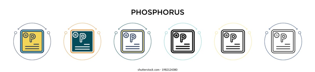 Phosphorus icon in filled, thin line, outline and stroke style. Vector illustration of two colored and black phosphorus vector icons designs can be used for mobile, ui, web