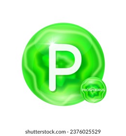 Phosphorus minerals vitamins essential supplement to the health body. Mineral crystals green stone on white background for nutrition design products food and drug. Scientific medical concept. Vector.