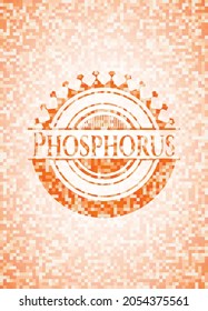 Phosphorus orange tile background illustration. Square geometric mosaic seamless pattern with emblem inside. 