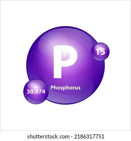 Phosphorus (P) icon structure  chemical element round shape circle purple. 3D Illustration vector. Chemical element of periodic table Sign with atomic number. Study in science for education. 