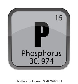 Phosphorus P tile. Atomic 15 number. Gray periodic block. Science study concept.