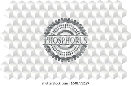 Phosphorus realistic grey emblem with cube white background