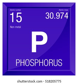 Phosphorus symbol. Element number 15 of the Periodic Table of the Elements - Chemistry - Square frame with violet background