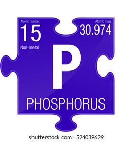Phosphorus symbol. Element number 15 of the Periodic Table of the Elements - Chemistry - Puzzle piece with violet background