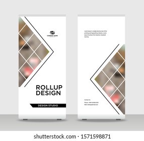Photo Abstract Shapes Modern Exhibition Advertising Trend Business Roll Up Banner Stand Poster Brochure flat design template creative concept. Photo Roll Up EPS. Presentation Cover