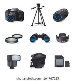 photo accessories icon set