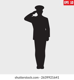 Photo of an airline pilot, soldier, army wearing the four bar Captains epaulettes saluting, isolated on a white background.
