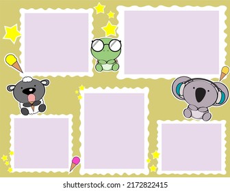 photo album cartoon illustration background. cute baby animals, vector format