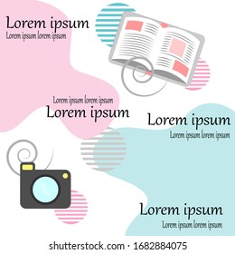 photo album or journal and camera vector background