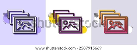 Photo album line icon. Halftone dotted pattern. Gradient icon with grain shadow. Image thumbnail sign. Picture gallery placeholder symbol. Line photo album icon. Various designs. Vector