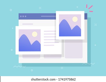 Photo Album Online With Digital Picture Gallery Watching On Website And Text Comments Or Internet Electronic Photography Images Web Files Vector Flat Cartoon Illustration