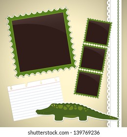 Photo album page with cute cartoon crocodile