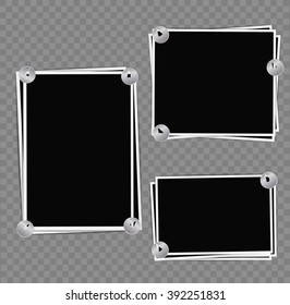 Photo album set of photo frames with white border on transparent background