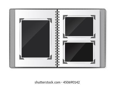 photo album with spiral empty frames on white. vector illustration