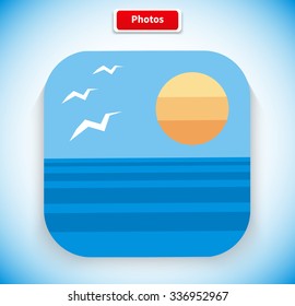 Photo app icon flat style design. Picture icon, image icon, gallery icon, photo frame,  image application, photography art, frame album, button web illustration