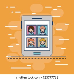 photo application in device smartphone on colorful decorative background vector illustration