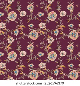 The photo is a background pattern featuring a floral motif on fabric or wrapping paper. The pattern is colorful and intricate.