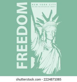 Photo based and Typographic illustration of statue of liberty and new york theme, tee shirt graphics, print.
